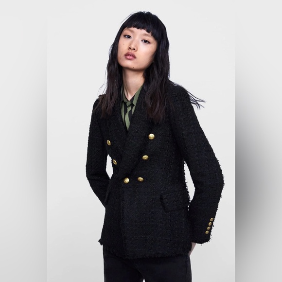 ✨ZARA✨Tweed Blazer Jacket w/Gold Buttons - Picture 1 of 8